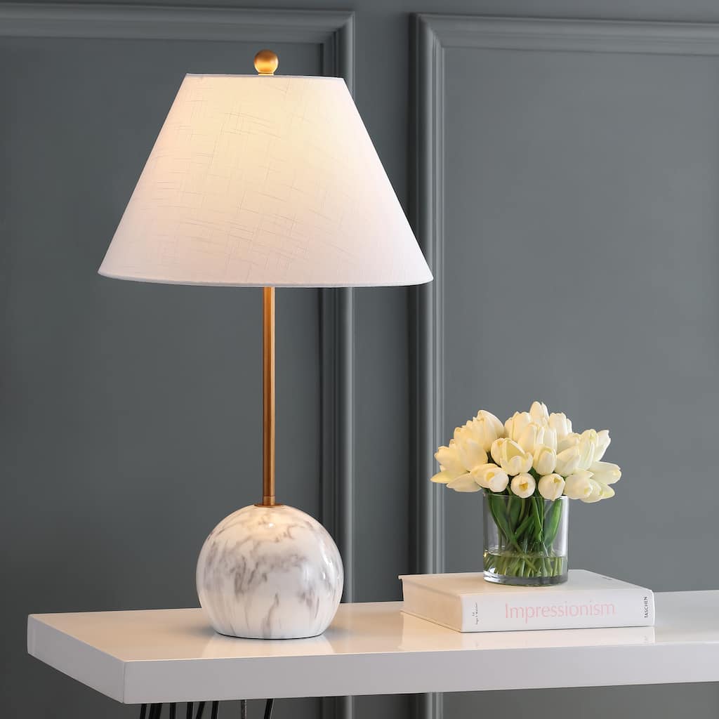 Celia 29" Minimalist Resin/Metal LED Table Lamp, Gold/White by JONATHAN Y