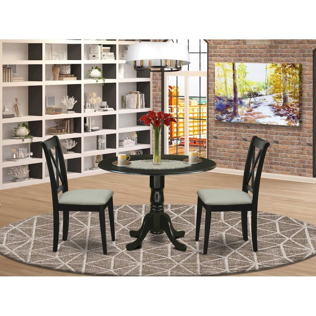 HomeStock 3-Pc Black Finish Solid Wood Top-Round Dining Room Set with Dropleaf-Seats 4