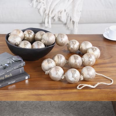 Brown Glass Handmade Round Extra Long Frosted Orb Beaded Garland with Tassel with Knotted Jute Rope