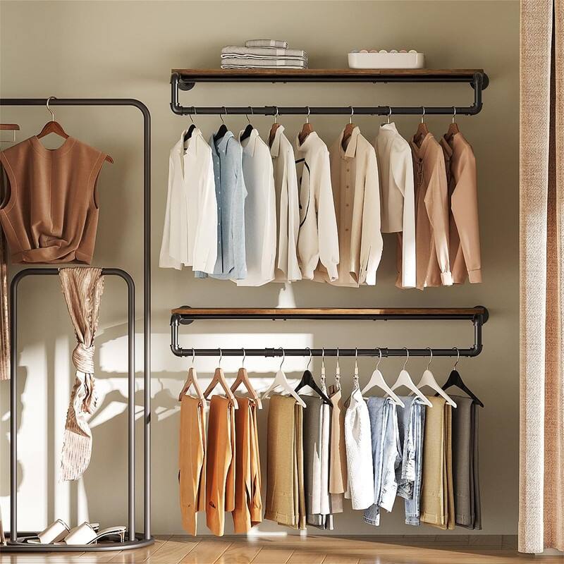 43.3in Wall Mounted Garment Rack with Top Shelf - 6.7"D x 43.3"W x 10.2"H