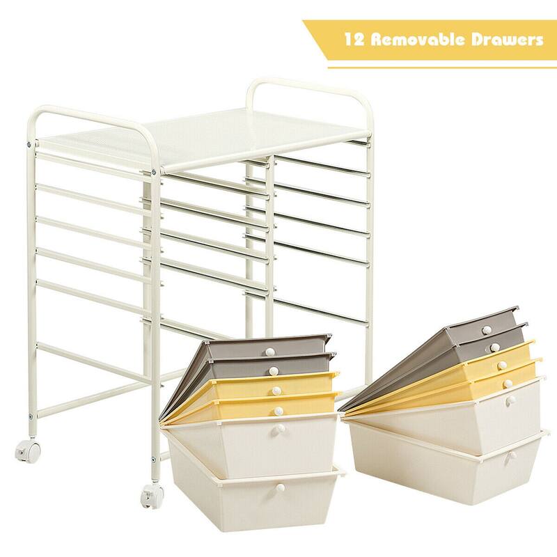 Gymax Office Rolling Cart 12 Storage Drawer Studio Organizer Bins - See Details