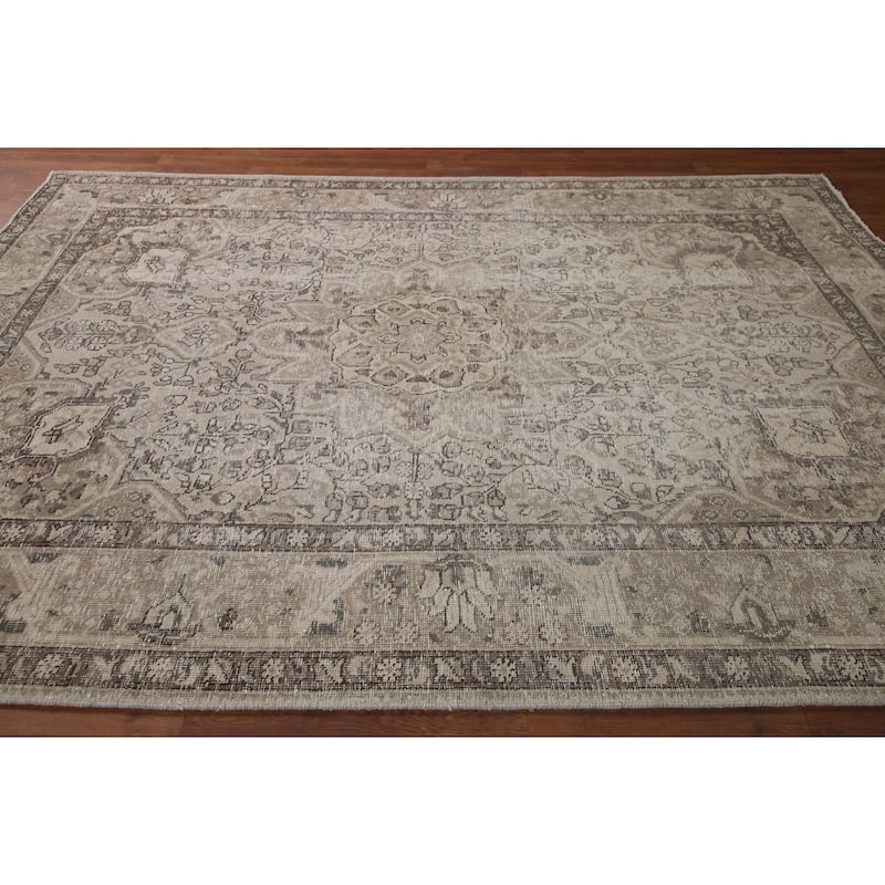 Distressed Tabriz Persian Antique Rug Handmade Oriental Wool Carpet - 6'7" x 9'2"