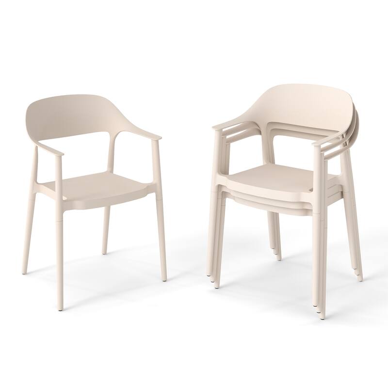 Outdoor Stackable Plastic Chairs Dining Chair Set 4-Piece Lightweight Curved Backrest Armchair