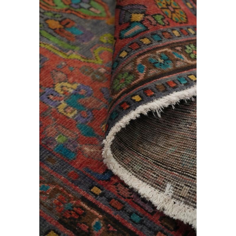 Hand Knotted Oriental 100% Wool Carpet Traditional Floral Oranges & Rust Heriz Runner Rug - 12' 5'' X 3' 4''