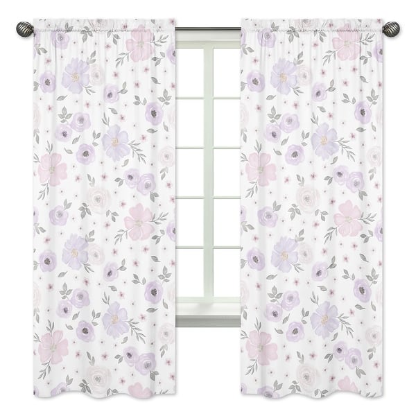 slide 2 of 5, Sweet Jojo Designs Lavender Purple Pink Grey and White Watercolor Floral Collection 84-inch Window Treatment Curtain Panel Pair
