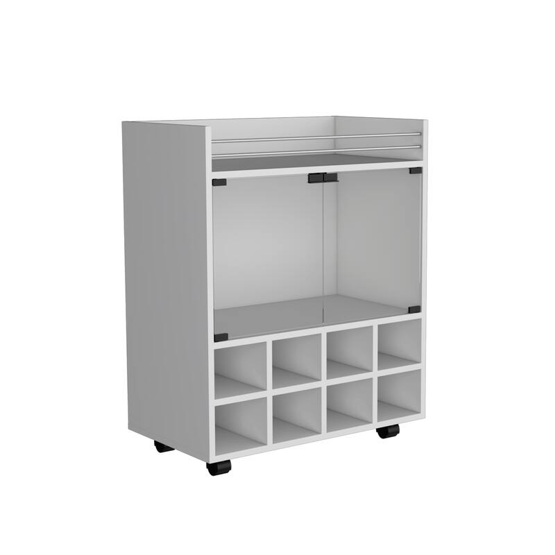 Bar Cart with Built-In 8-Bottle Rack,Double Glass Door Cabinet,and Aluminum-Edged Top Surface