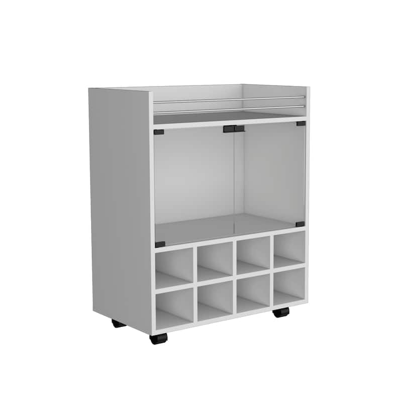 St Andrews Bar Cart with Built-In 8-Bottle Rack, Double Glass Door Cabinet, and Aluminum-Edged Top Surface