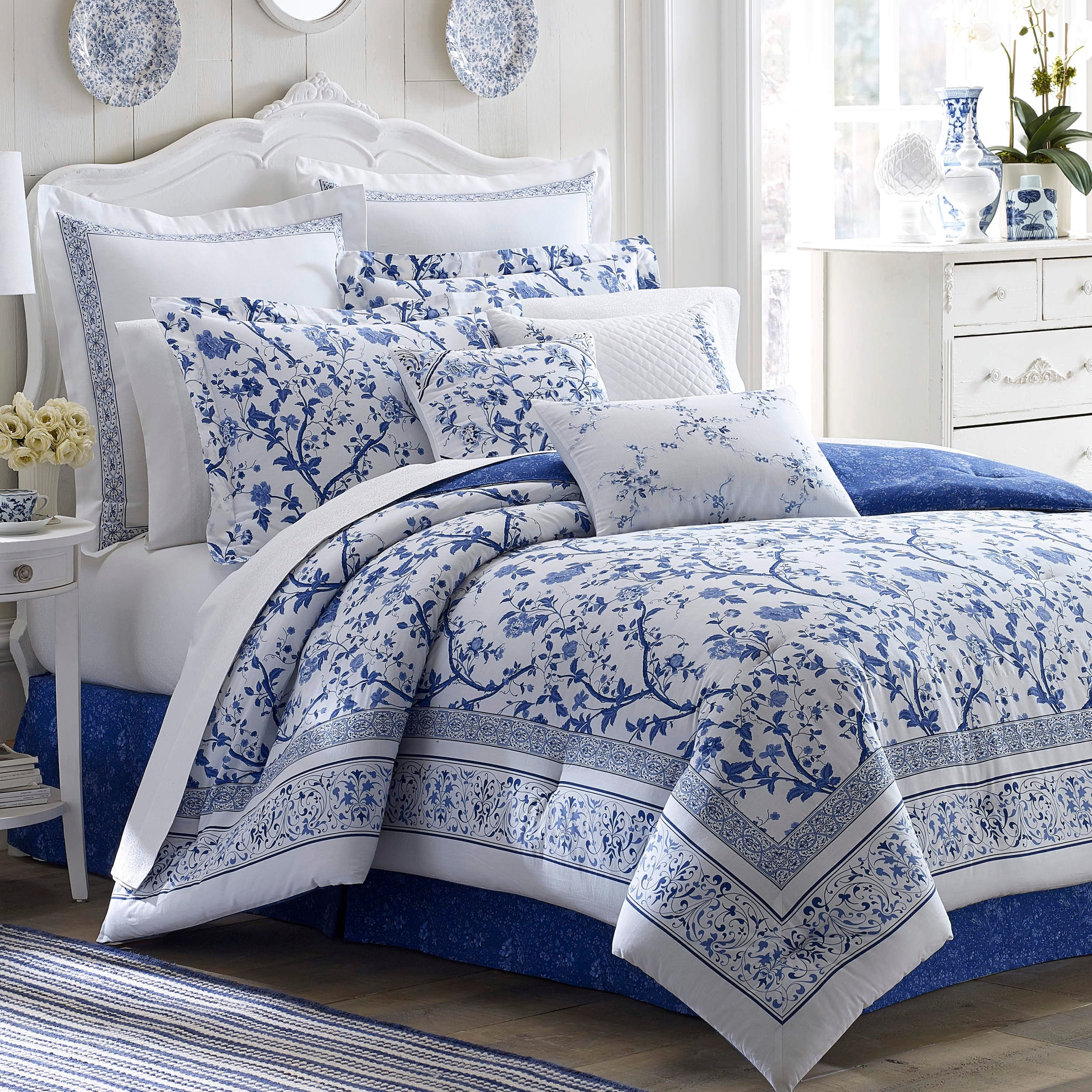 Laura Ashley Charlotte Blue Cotton Duvet Cover Set - On Sale - Bed