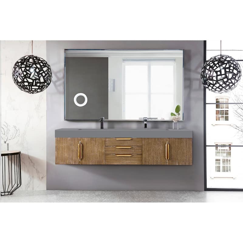 James Martin Vanities Mercer Island 72" Double Vanity, Latte Oak with Radiant Gold Hardware