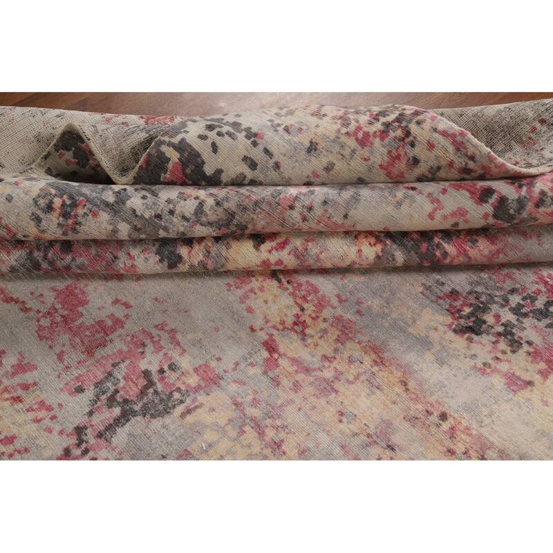 Contemporary Abstract Indian Area Rug Hand-Knotted Wool Carpet - 9'0"x 11'10"