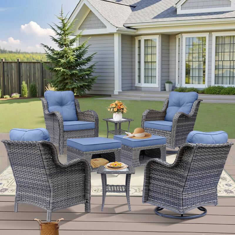 Rattan Wicker Outdoor Patio Conversation Sets with Swivel Rocker Chair