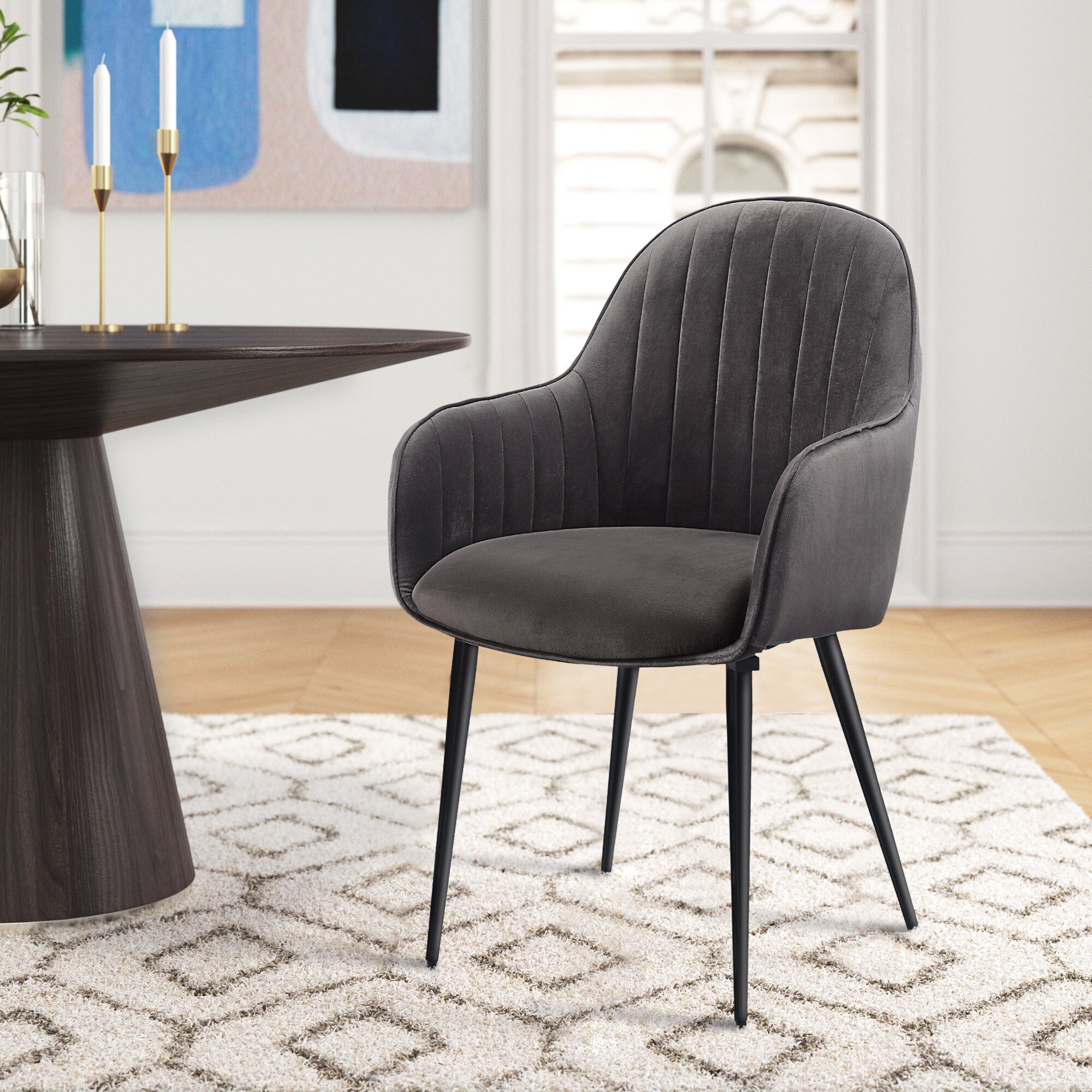 Lanholm Dark Grey and Black Tufted Back Dining Chairs (Set of 2)