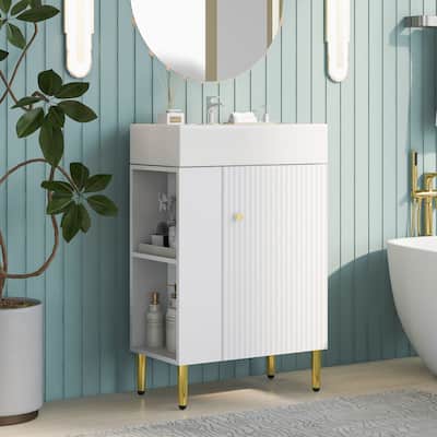 21.6" Side Storage Bathroom Vanity Cabinet with Rectangle Ceramic Top