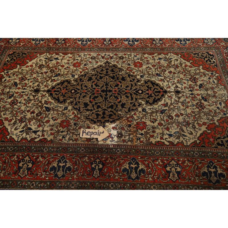 Pre-1900 Antique Vegetable Dye Sarouk Farahan Persian Wool Carpet - 4'5" x 6'10"