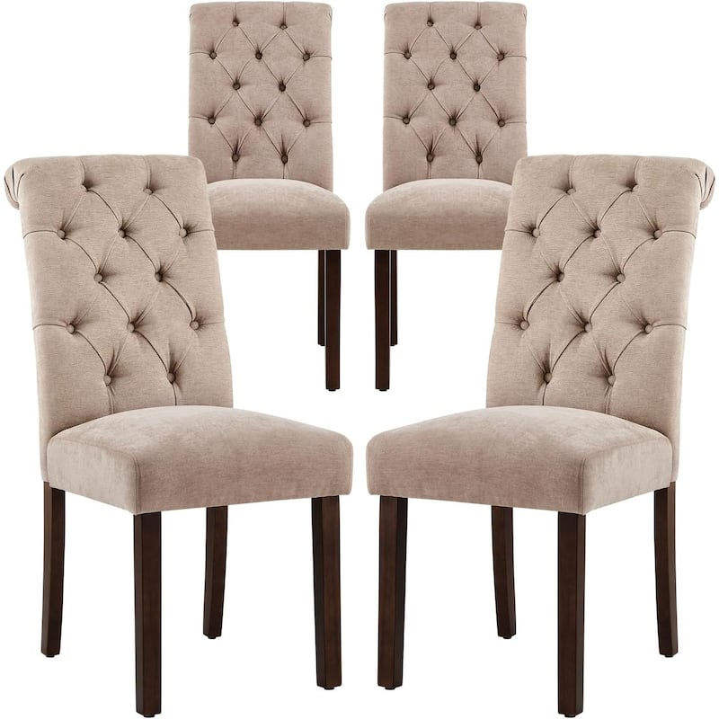 Tufted Parsons Upholstered Dining Side Chairs with Solid Wood Legs and Padded Seat