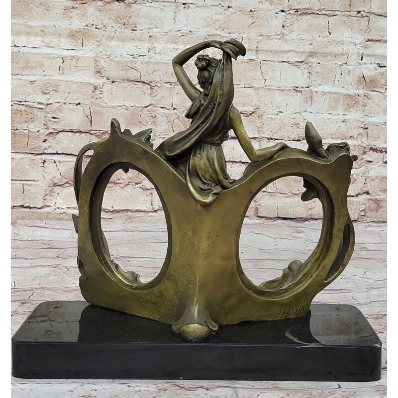 Art Nouveau Bronze Lady Figural Picture Frame Hot Cast Detailed Maiden Sculpture