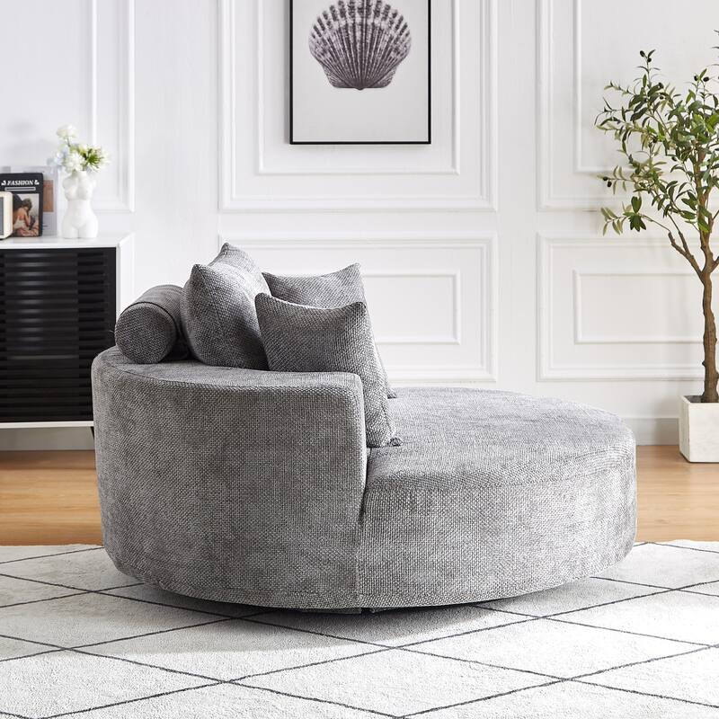 360 Degree Swivel Sofa Chair with Backrest Pillow for Livingroom 55'' Chenille Single Sofa, Round Fluffy Sleeper Sofa