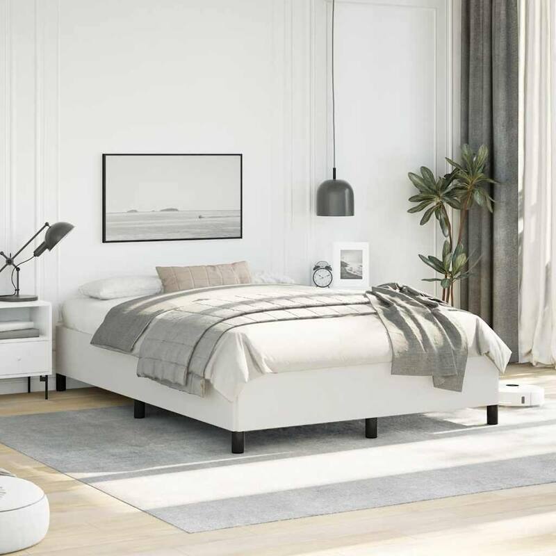 vidaXL Bed Frame, Faux Leather, No Mattress - White - Full