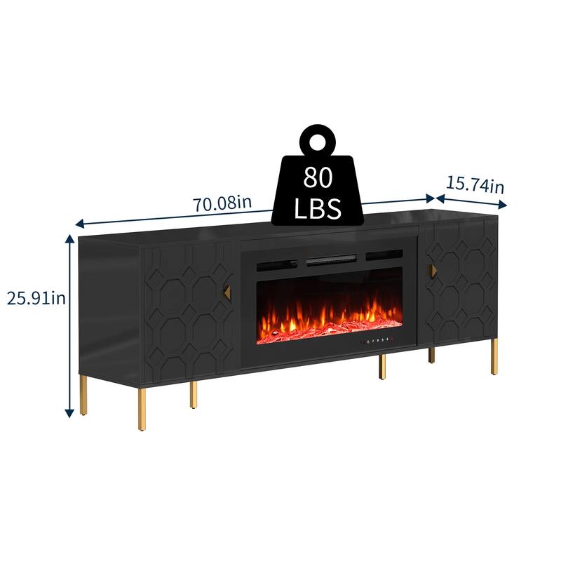 Clihome High Gloss Storage 70'' TV Stand with 36'' Electric Fireplace