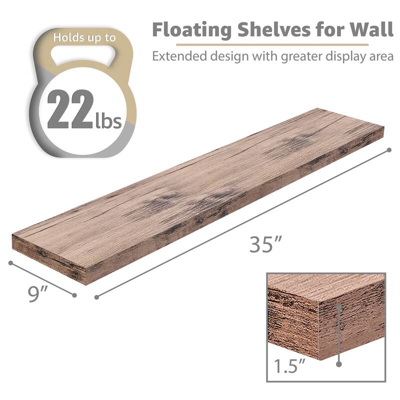 Sorbus Long Floating Shelves Set of 3, Large Faux Wood Wall Mounted Floating Shelves - 35” L x 9” W x 1.5” H