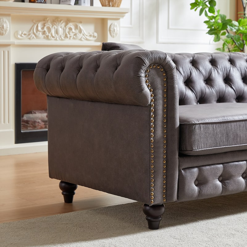 Chesterfield 3-Seater Sofa Couch with Tech Fabric, Rolled Arms, and Button Tufting for Living Room, Apartment