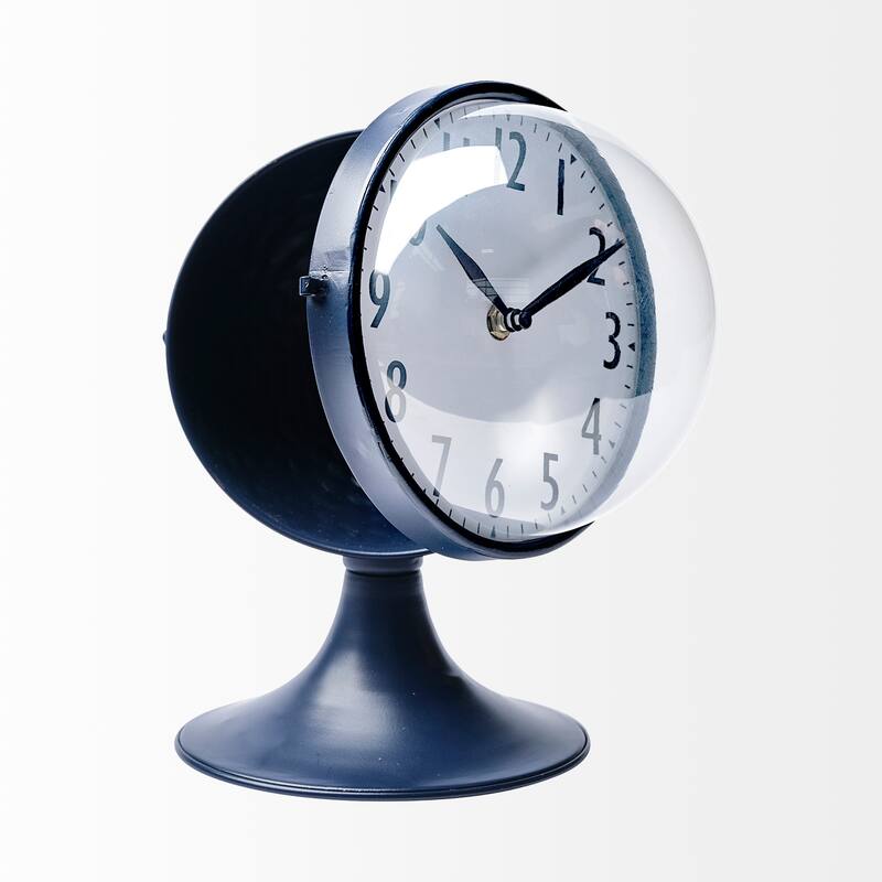Weymouth Blue Metal Glass Dome Table Clock - 9.4L x 6.5W x 7.1H