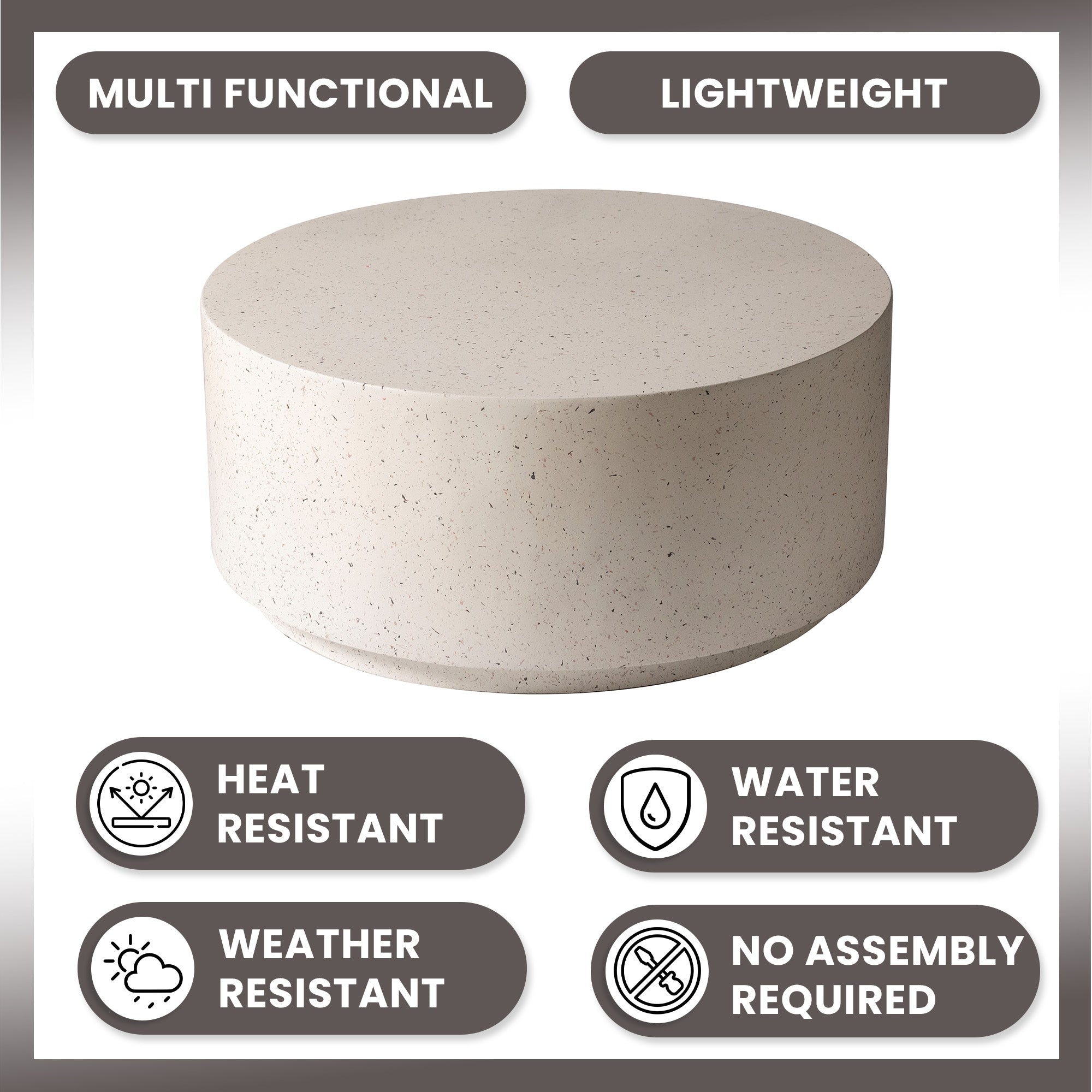Terra 36-Inch Wide Coffee Table in Fiberstone Round Accent