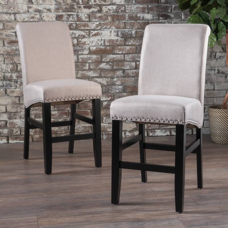 Roomfitters Contemporary Upholstered Counter Stools with Nailhead Trim, Wheat Fabric Set of 2 - Wheat