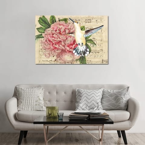 iCanvas "Hummingbird Peony Music Vintage" by Seven Sirens Studios Canvas Print