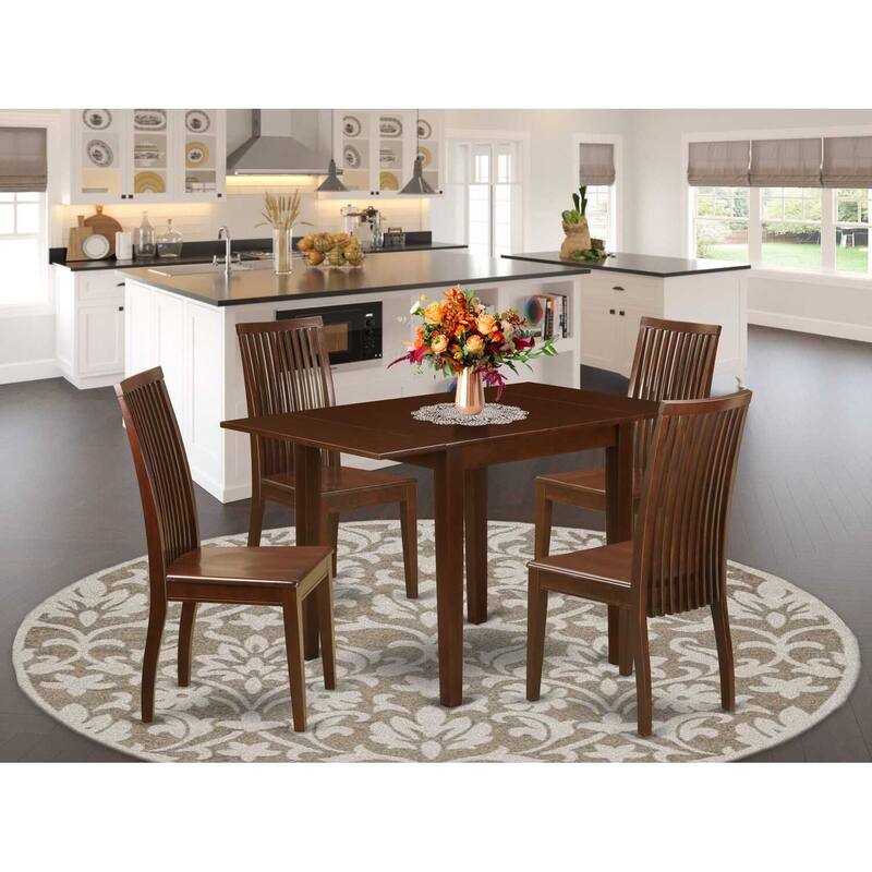 5-Piece Mahogany Finish Solid Wood Top - Dining Room Set - Seats 4