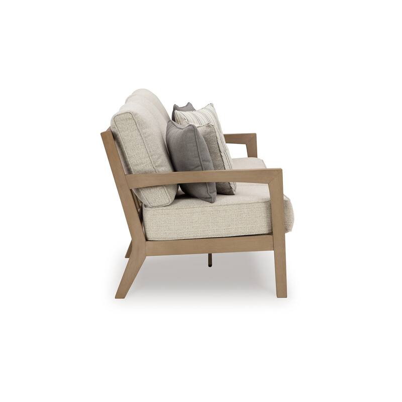 Karo Outdoor Sofa, 77 Inch, 4 Accent Pillows, Beige Nuvella Fabric