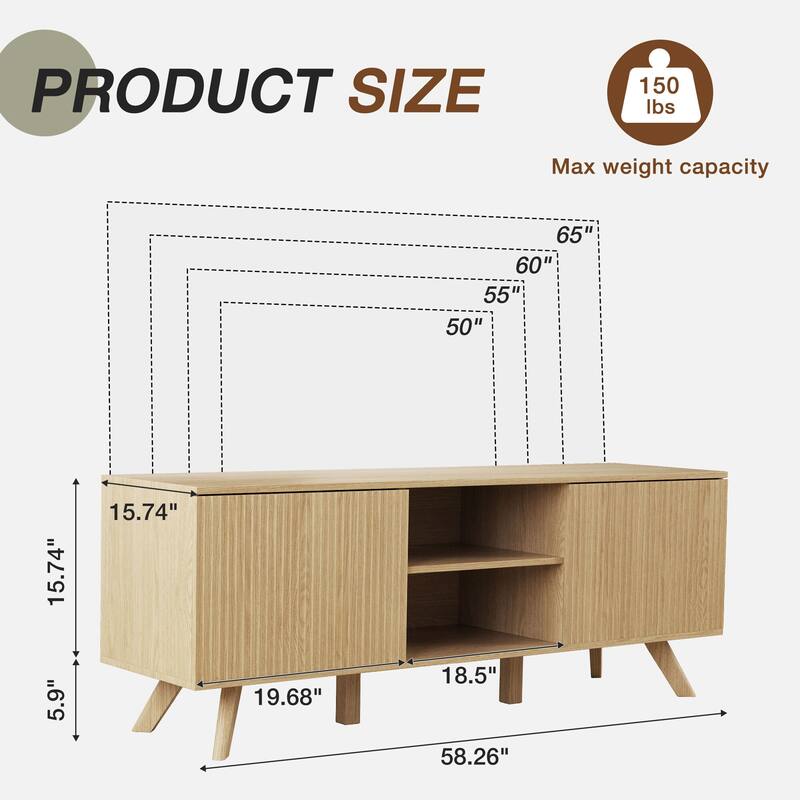 58Inch Wooden TV stand With Storage for TV up to 65Inch