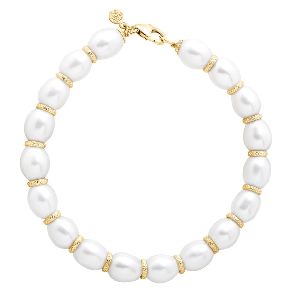 Honora Freshwater Pearl Ringed Spacer Bracelet in 10K Gold