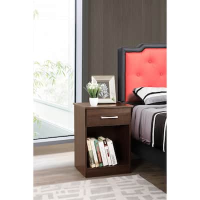 Modern 18-in Single-Drawer Wood Nightstand with Metal Hand Held and Open Rack