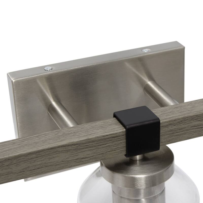 3-Light Vanity Light - Metal & Glass Shade Wall Sconce - Brushed Nickel & Black Finish - 6.5