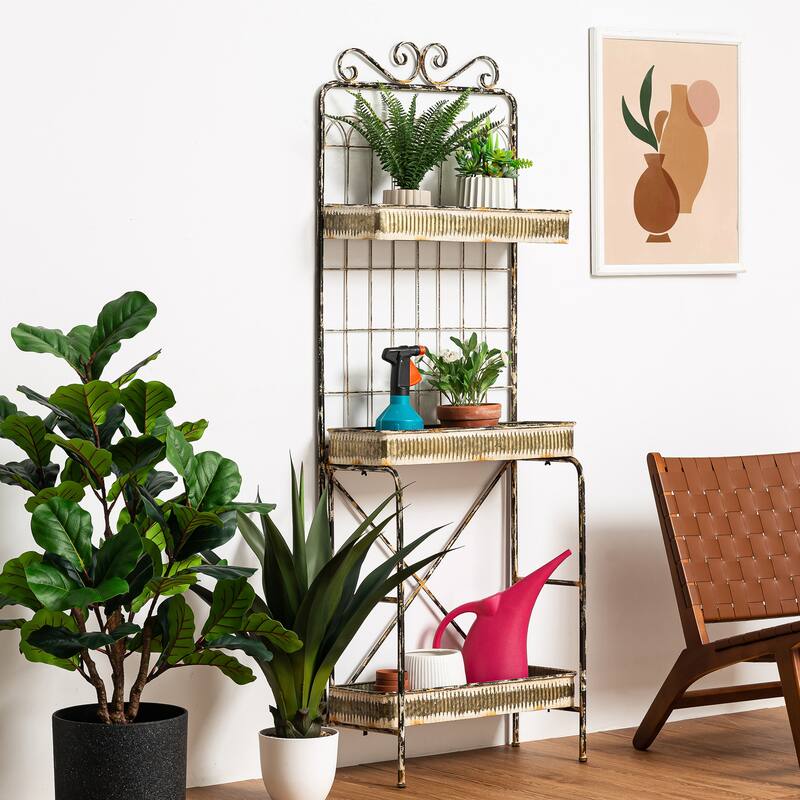 Glitzhome 68"H 3-tier Metal Plant Stands Planters Garden Flower Pot Storage Shelf Bakers Rack