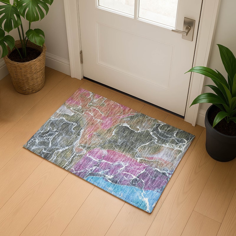 Premium Washable Super Soft Abstract Mayfield Rug - Brown - 1'8" x 2'6"