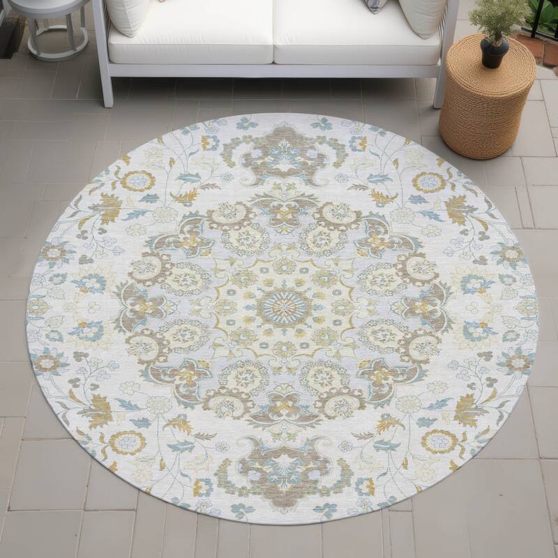 Machine Washable Indoor/ Outdoor Global Eckley Chantille Rug - Ivory - 8' x 8'