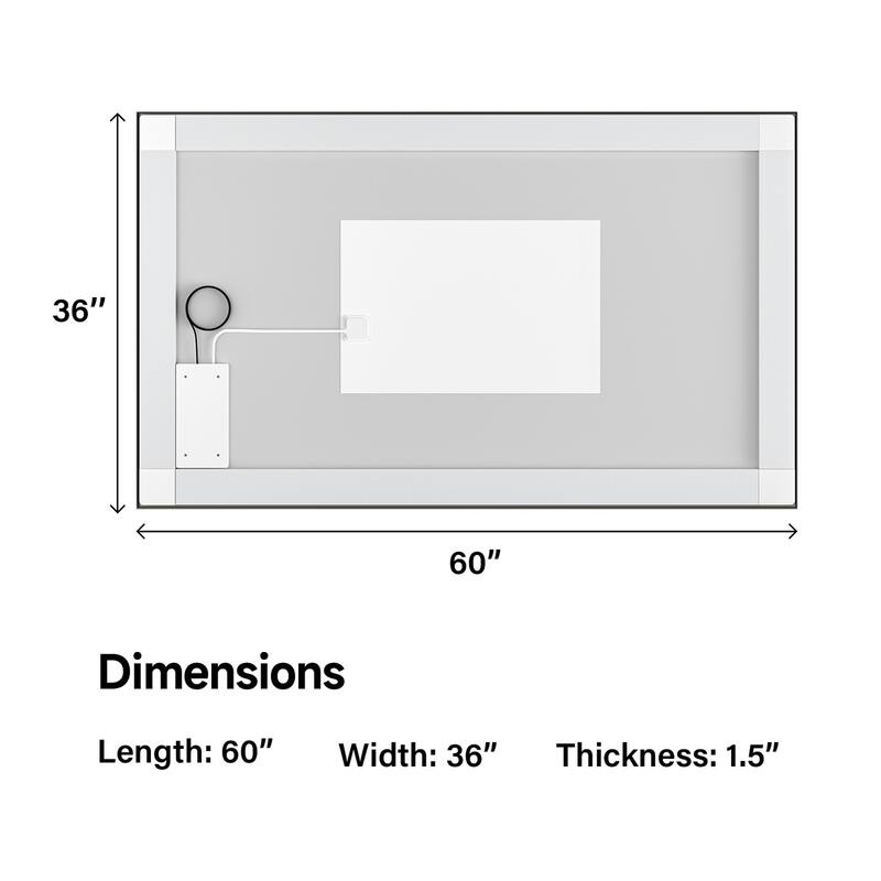 Topcraft Black Framed Tempered Glass Mirror with Dual LED Strip Lighting