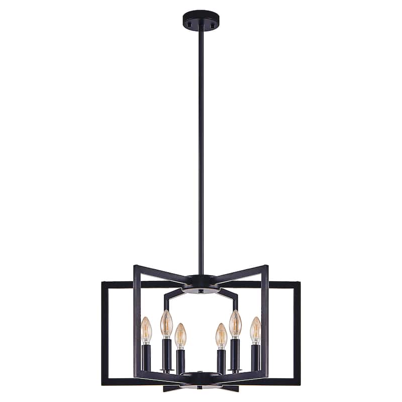 21" Modern Black Geometric 6-Light Chandelier-Industrial Metal Pendant Light Fixture - Black