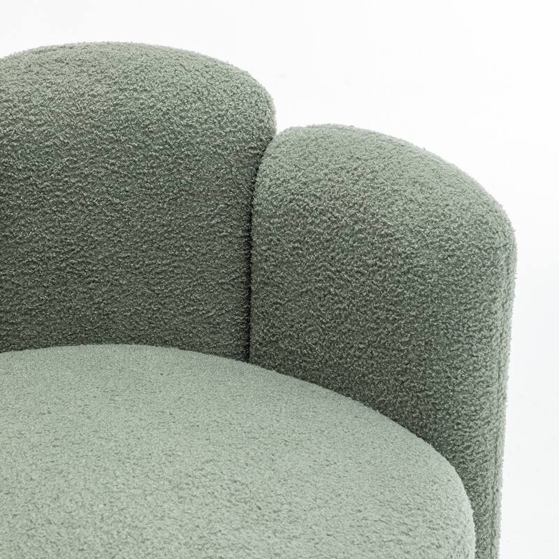 SEYNAR Modern Glam Teddy Fabric Upholstered Round Accent Chair with Flower Shaped Back Design