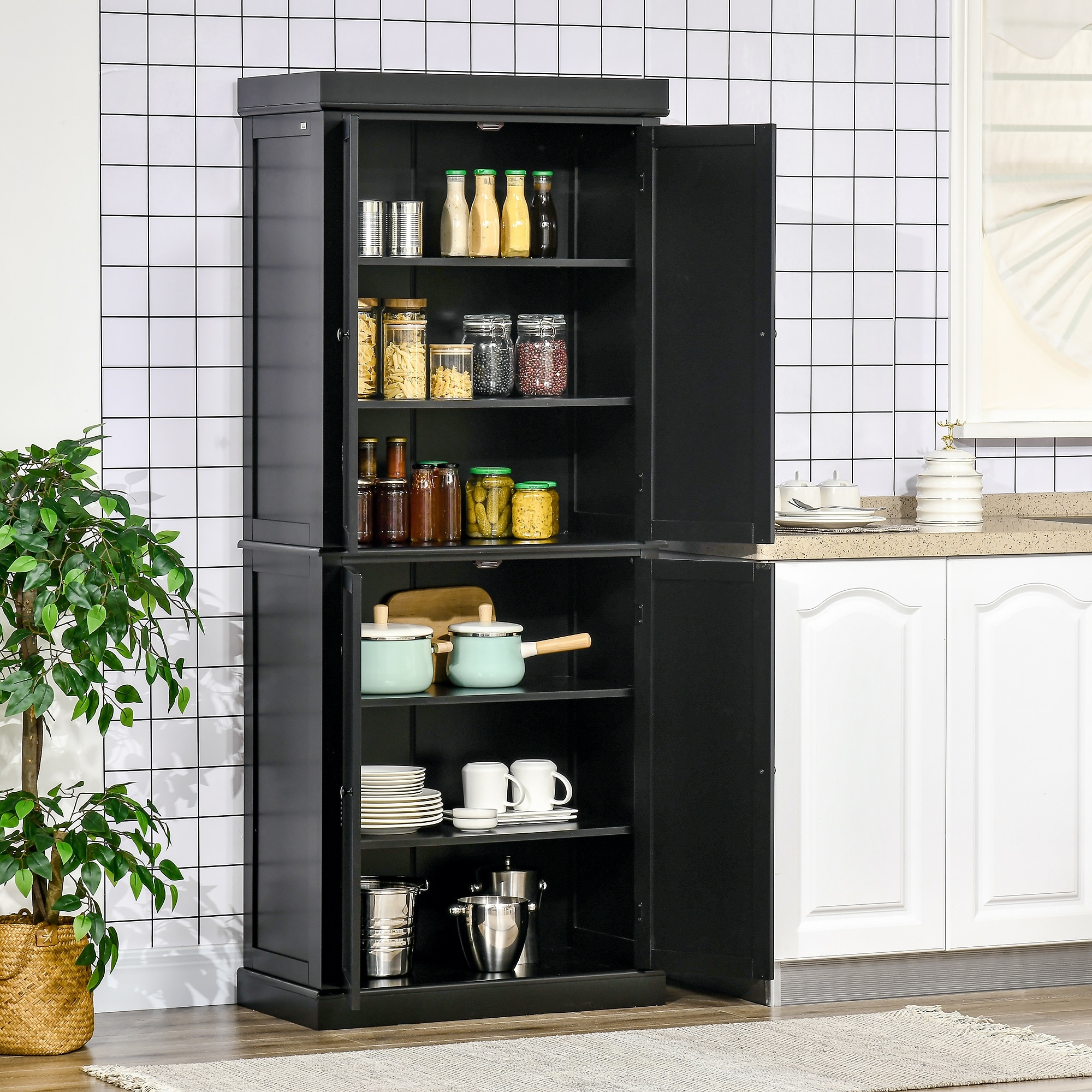 Kitchen Pantry Storage Cabinet Cupboard with Doors and 6