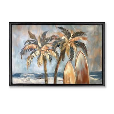 Stupell Warm Tropical Surfboards Framed Floater Canvas Wall Art Design By Ramona Murdock
