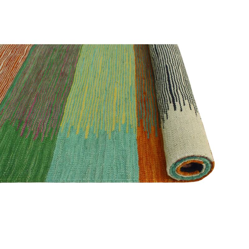 Modern Flatweave Nurbike Ivory/Green Rug - 5'9" x 8'4"
