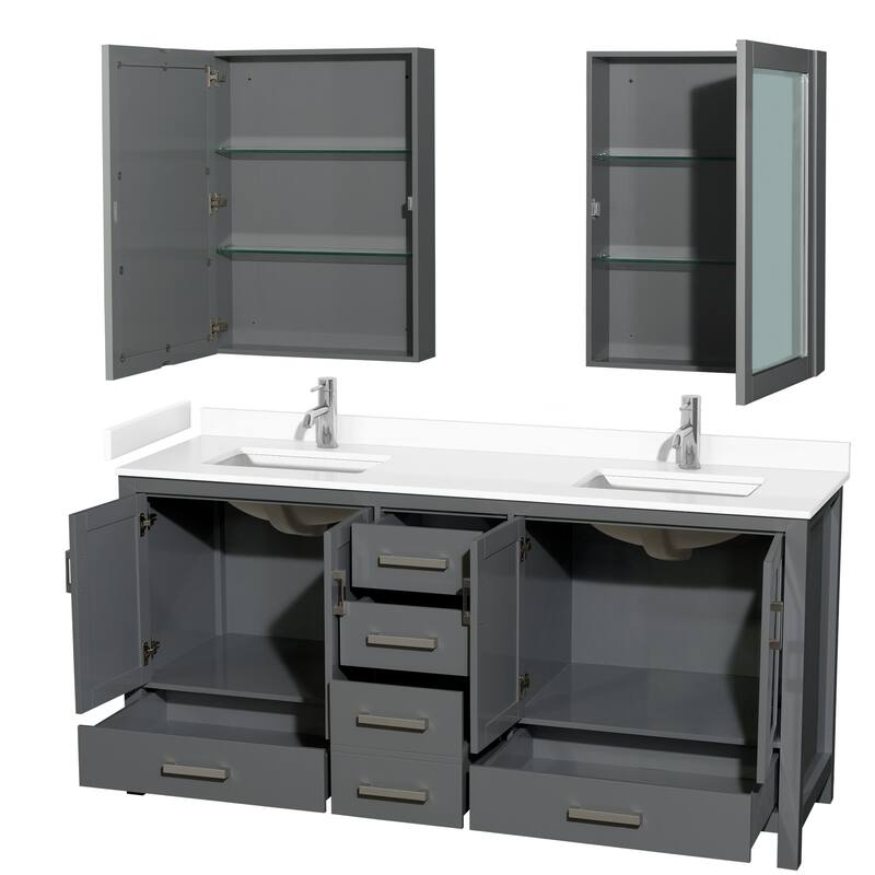 Wyndham Collection Sheffield 72" Double Bathroom Vanity, Carrara