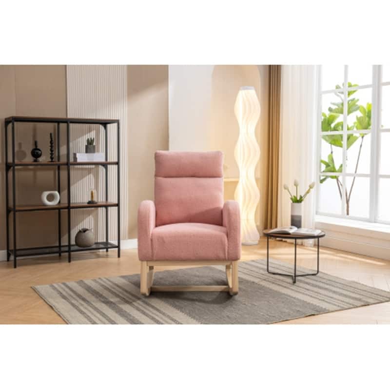 Teddy Fabric Rocking Chair With Right Pocket - Pink