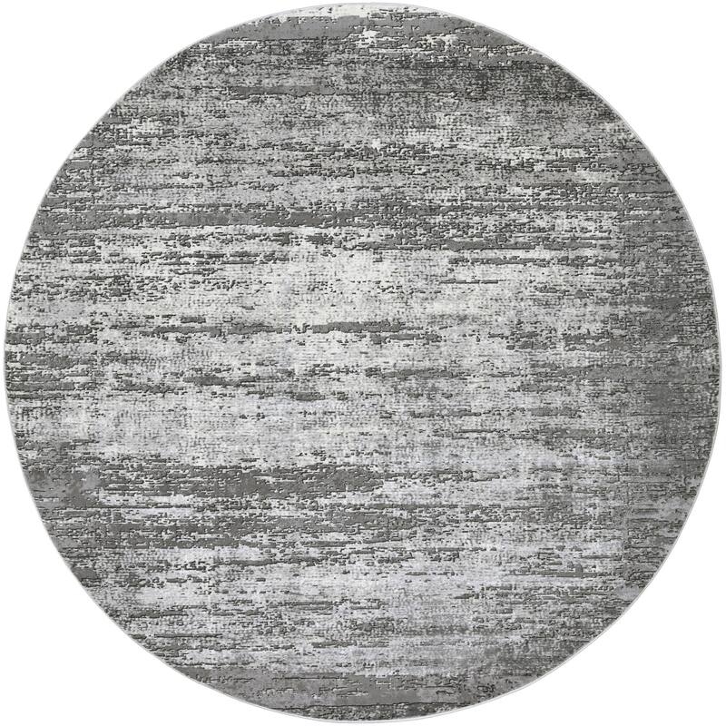 Livabliss Tibetan Mid-Century Abstract Area Rug - 5'3" x 5'3" Round - Grey
