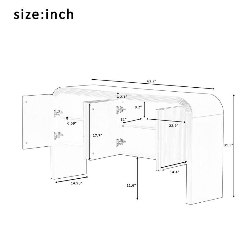 62.2"Wave-Pattern Console Table with 4 Doors and Adjustable Shelf,Curved Design Sofa Table Behind Couch