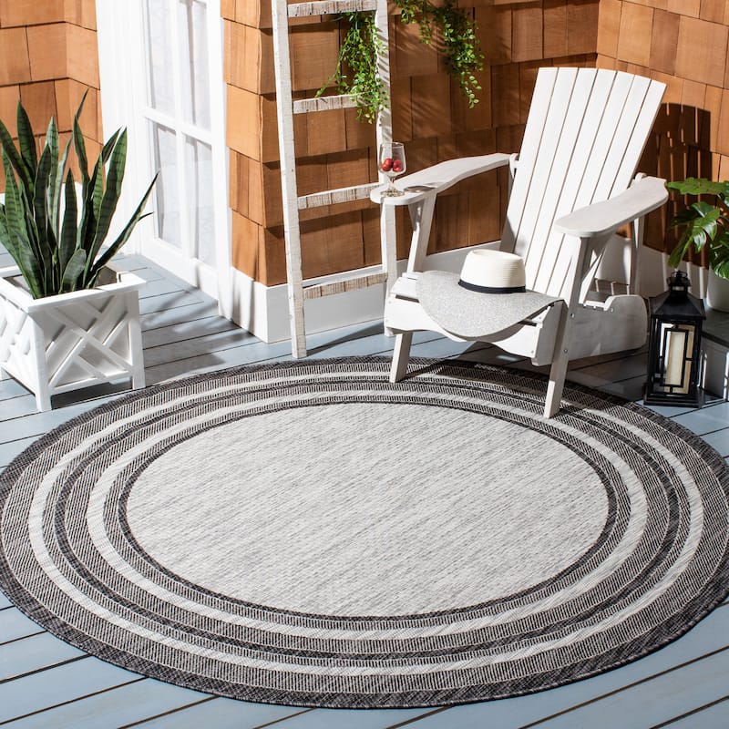 SAFAVIEH Courtyard Vickie Indoor/ Outdoor Waterproof Patio Backyard Rug - 10' Round - Light Grey/Black