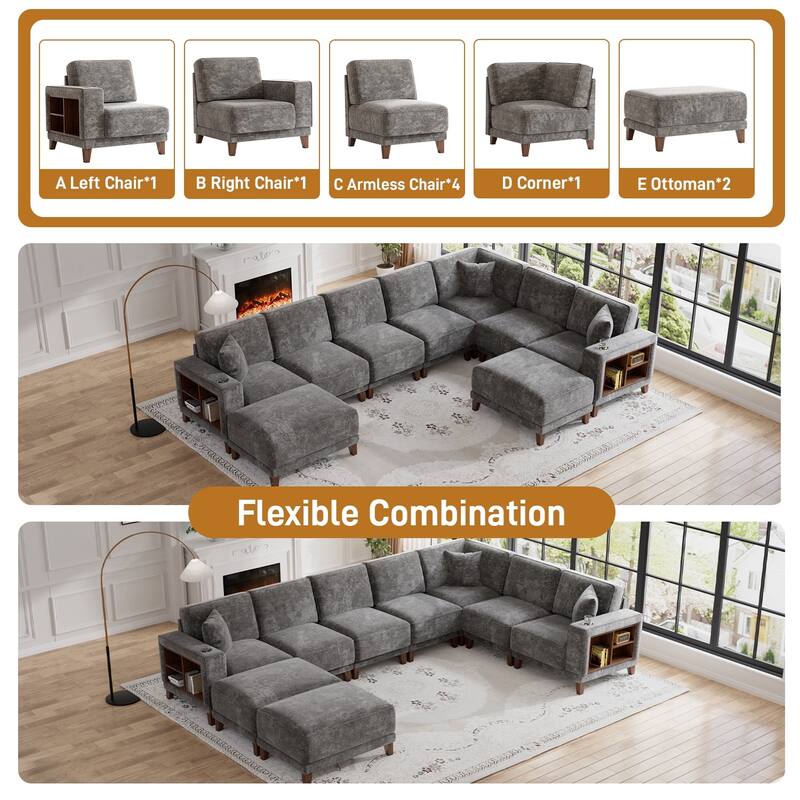 Transitional Modular Storage Sectional with Ottoman